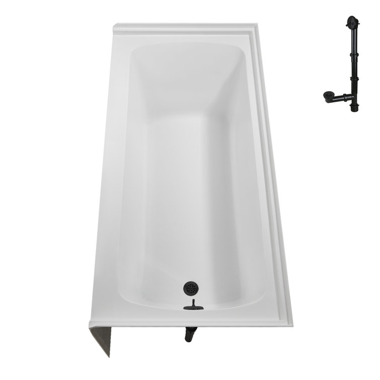 Glossy White Acrylic Alcove Bathtub with Matte Black Trim
