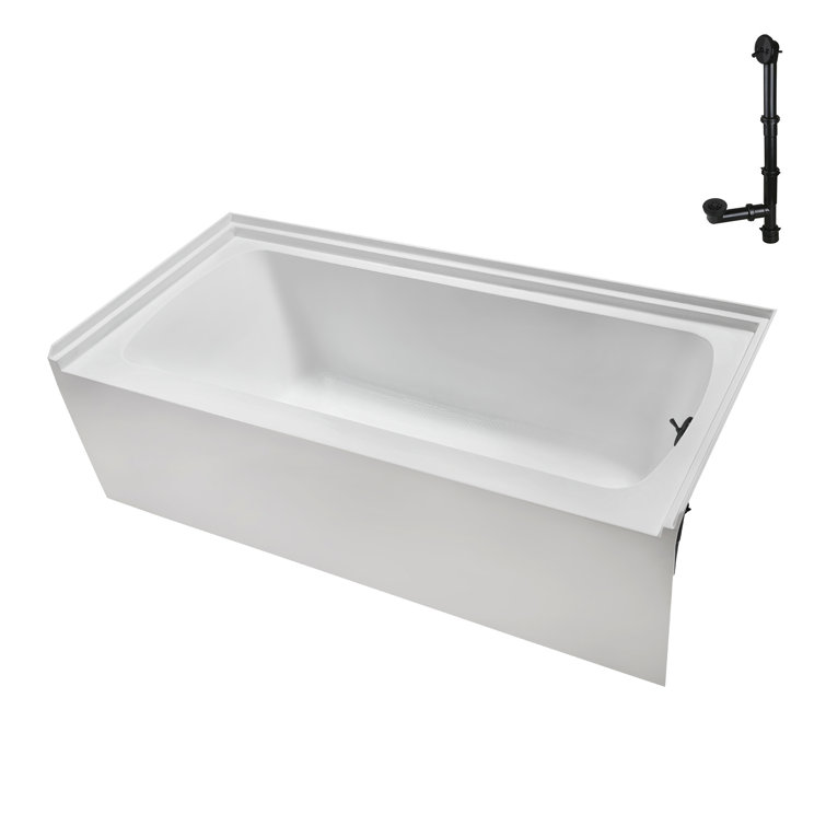 Glossy White Acrylic Alcove Bathtub with Matte Black Trim