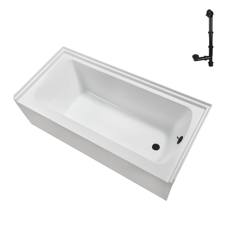 Glossy White Acrylic Alcove Bathtub with Matte Black Trim