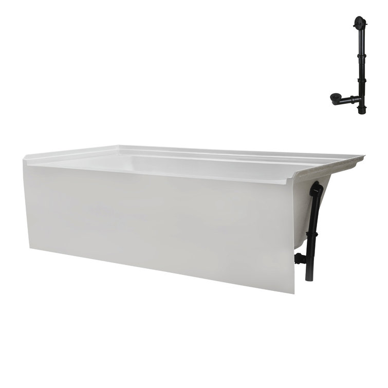 Glossy White Acrylic Alcove Bathtub with Matte Black Trim