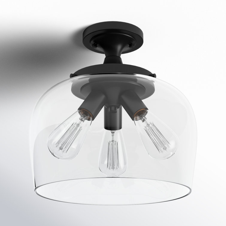 Ashford Matte Black Nickel Globe 13" Semi-Flush Ceiling Light