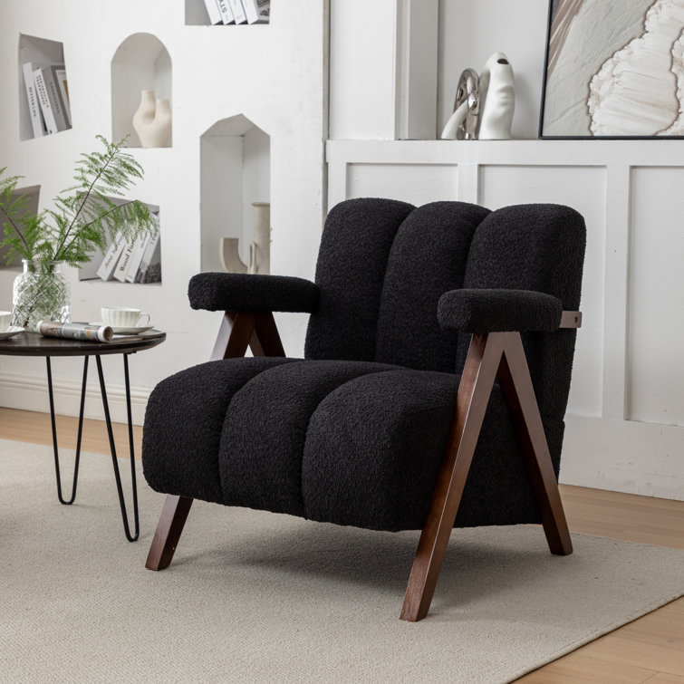 Black Boucle Upholstered Accent Chair with Manufactured Wood Frame