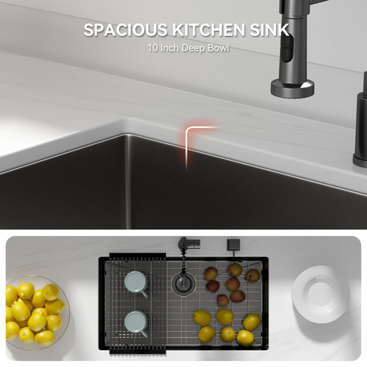 32" Gunmetal Black Stainless Steel Undermount Single Bowl Kitchen Sink