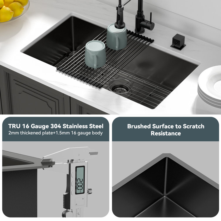 32" Gunmetal Black Stainless Steel Undermount Single Bowl Kitchen Sink