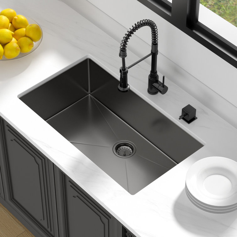 32" Gunmetal Black Stainless Steel Undermount Single Bowl Kitchen Sink