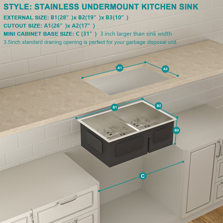 28-Inch Double Bowl Undermount Stainless Steel Kitchen Sink