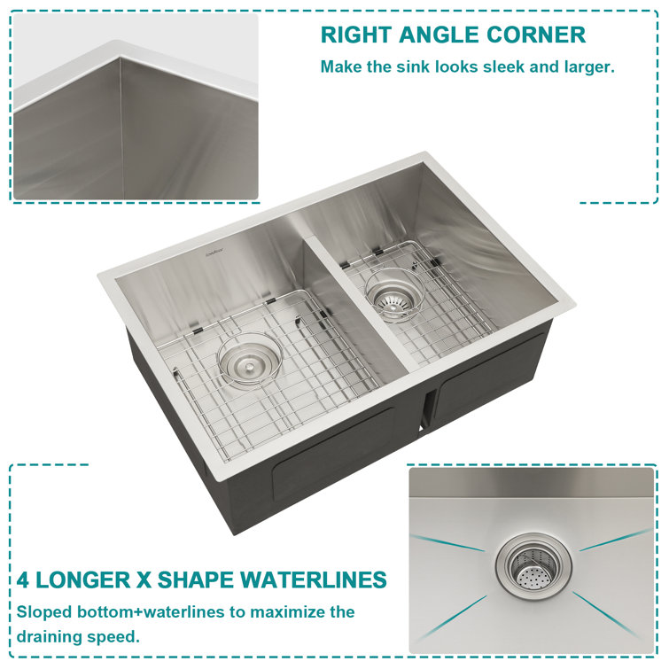 28-Inch Double Bowl Undermount Stainless Steel Kitchen Sink