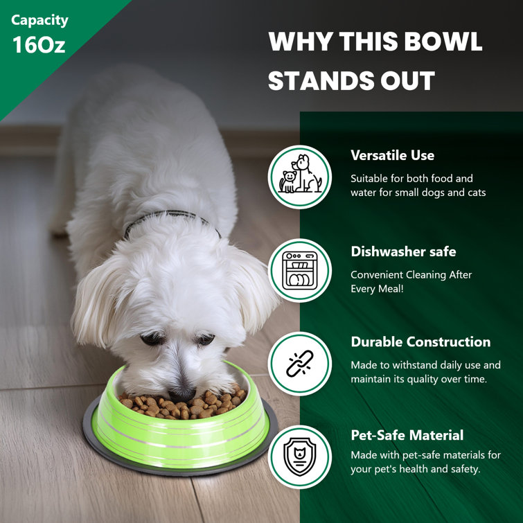 Green Stainless Steel Non-Skid Pet Bowl, 16 Oz