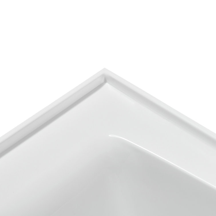 Glossy White Acrylic Rectangular Alcove Bathtub with Polished Chrome Drain