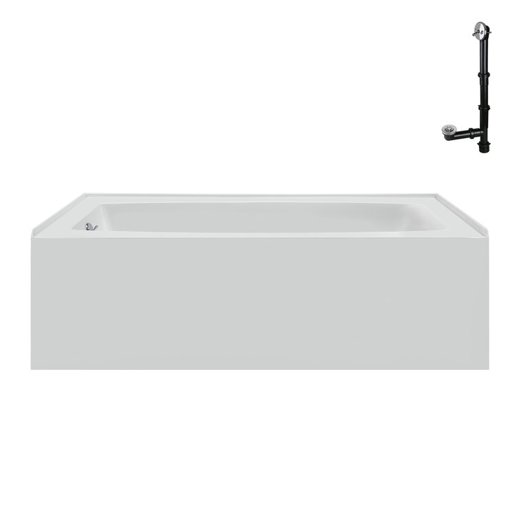 Glossy White Acrylic Rectangular Alcove Bathtub with Polished Chrome Drain