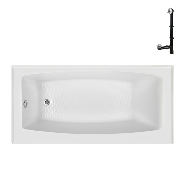 Glossy White Acrylic Rectangular Alcove Bathtub with Polished Chrome Drain