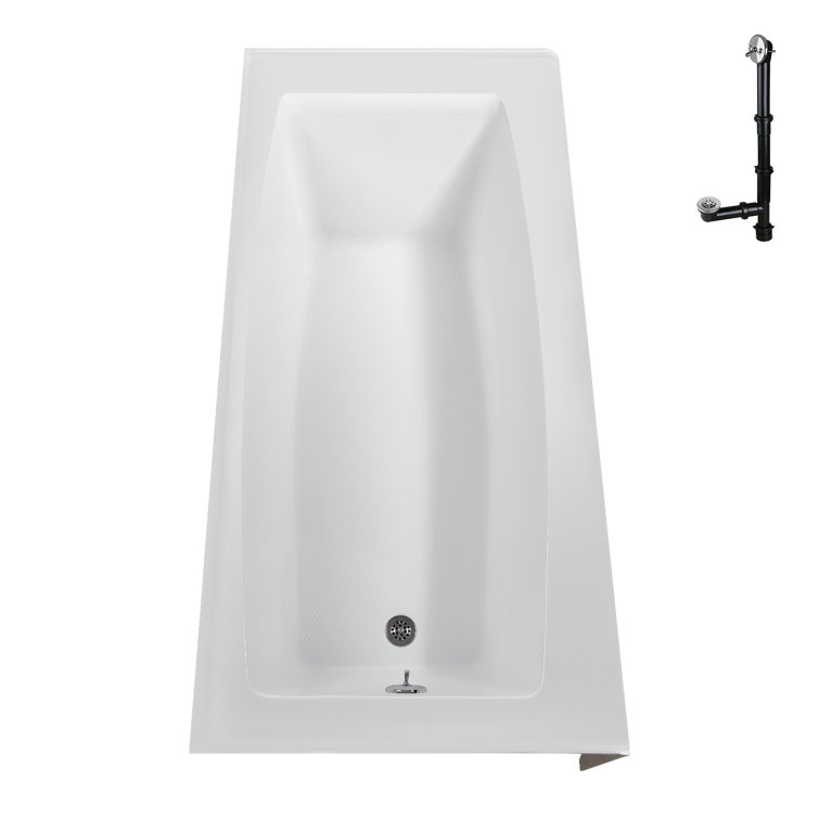 Glossy White Acrylic Rectangular Alcove Bathtub with Polished Chrome Drain
