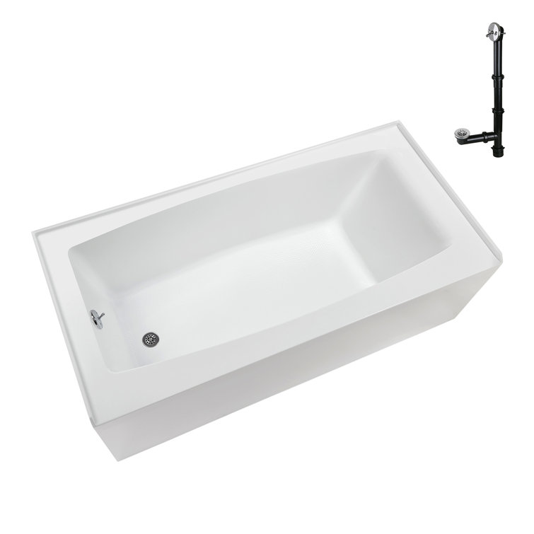 Glossy White Acrylic Rectangular Alcove Bathtub with Polished Chrome Drain