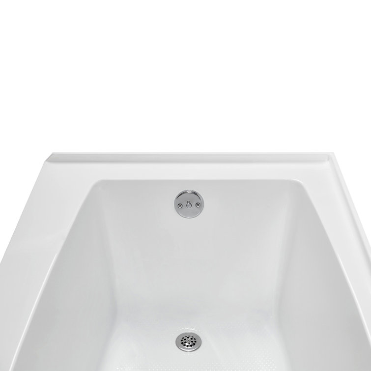 Glossy White Acrylic Rectangular Alcove Bathtub with Polished Chrome Drain