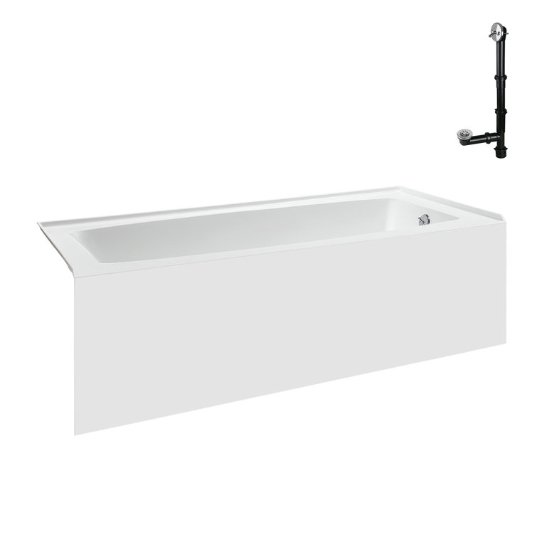 Glossy White Acrylic Right-Hand Drain Alcove Bathtub with Polished Chrome External Drain