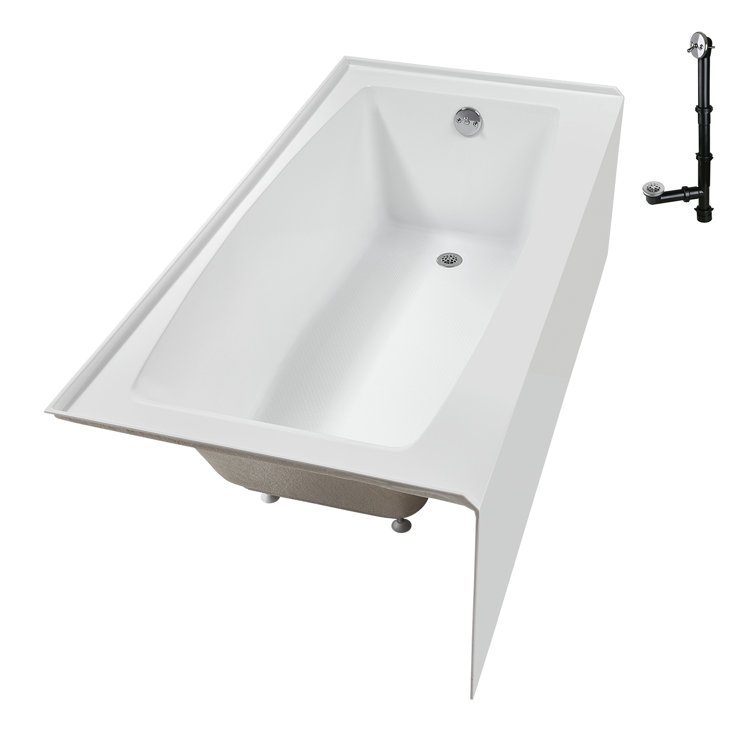 Glossy White Acrylic Right-Hand Drain Alcove Bathtub with Polished Chrome External Drain