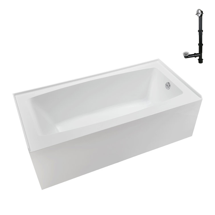 Glossy White Acrylic Right-Hand Drain Alcove Bathtub with Polished Chrome External Drain
