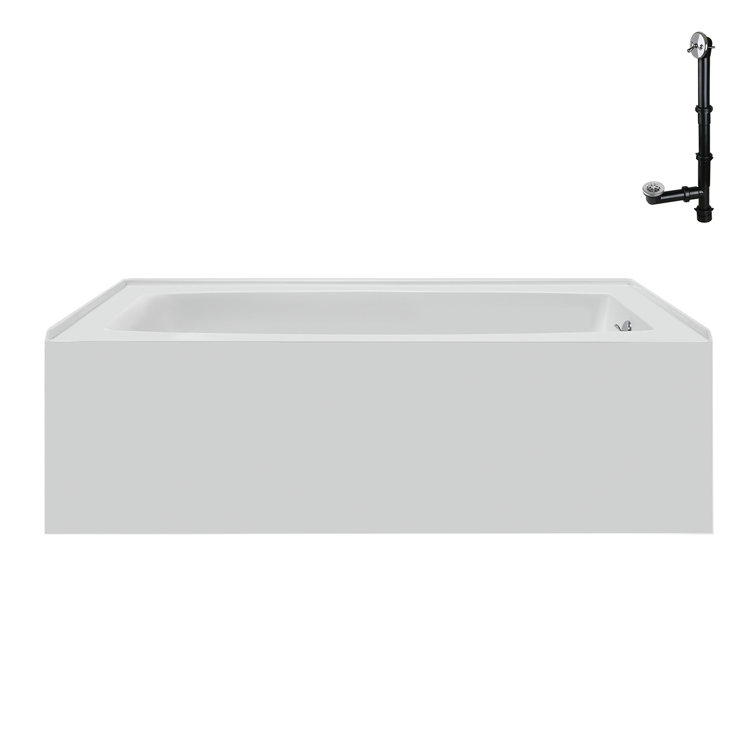 Glossy White Acrylic Right-Hand Drain Alcove Bathtub with Polished Chrome External Drain