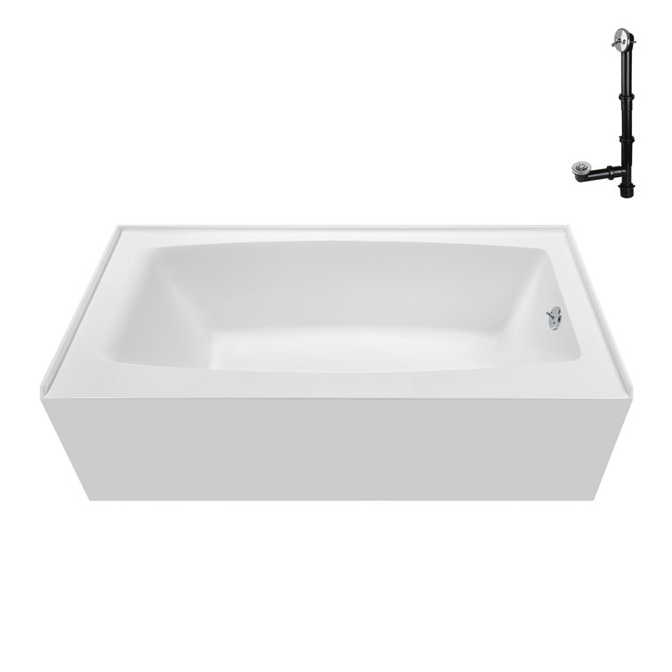 Glossy White Acrylic Right-Hand Drain Alcove Bathtub with Polished Chrome External Drain
