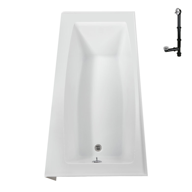 Glossy White Acrylic Right-Hand Drain Alcove Bathtub with Polished Chrome External Drain