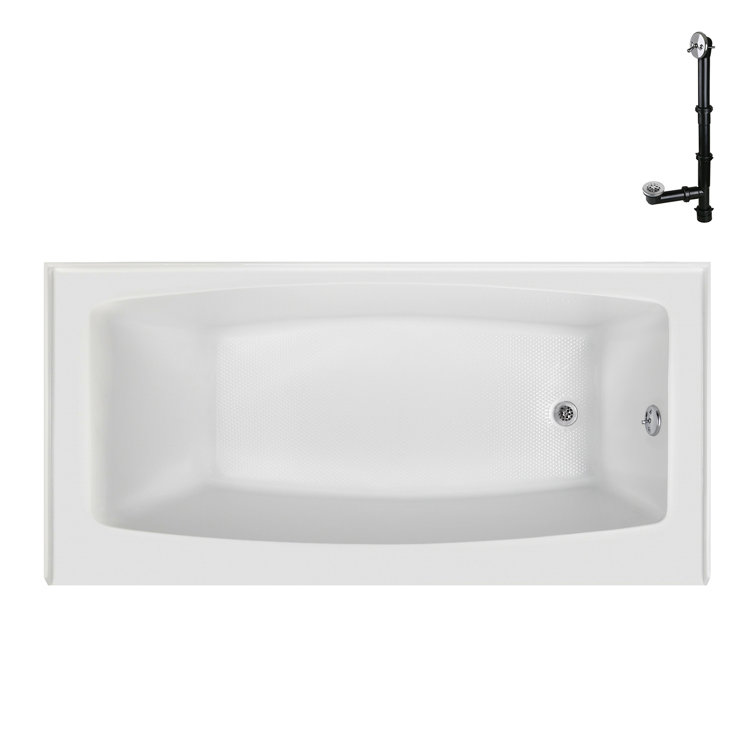 Glossy White Acrylic Right-Hand Drain Alcove Bathtub with Polished Chrome External Drain