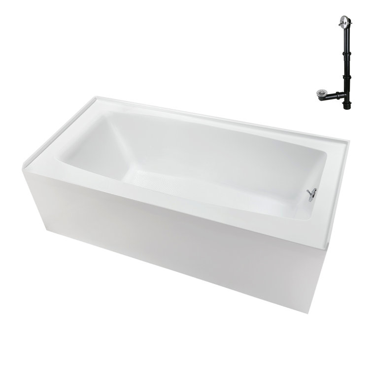 Glossy White Acrylic Right-Hand Drain Alcove Bathtub with Polished Chrome External Drain