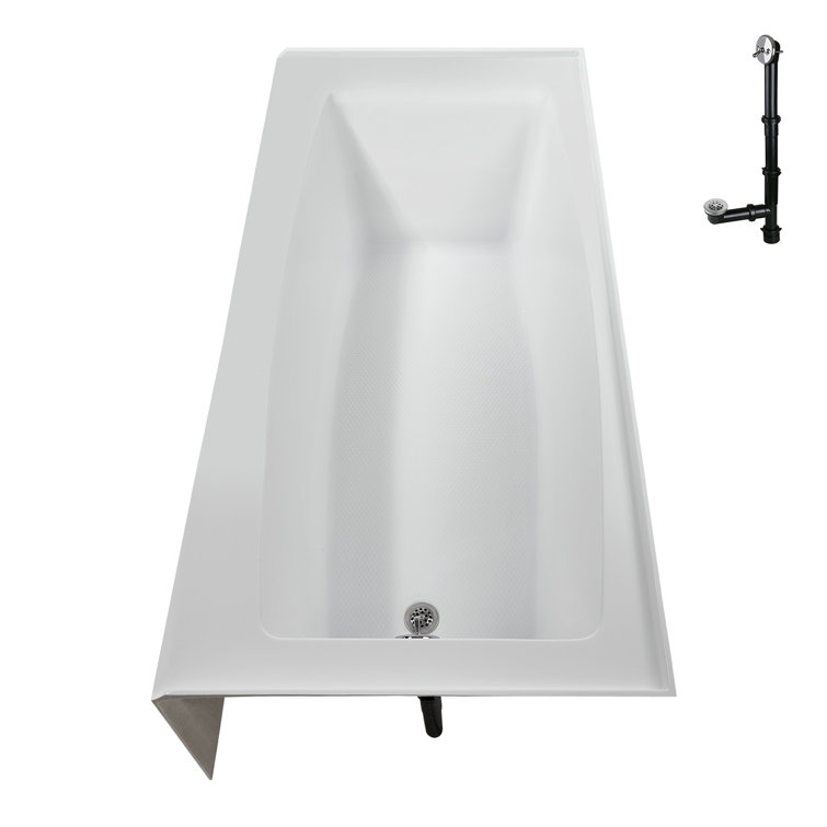 Glossy White Acrylic Right-Hand Drain Alcove Bathtub with Polished Chrome External Drain