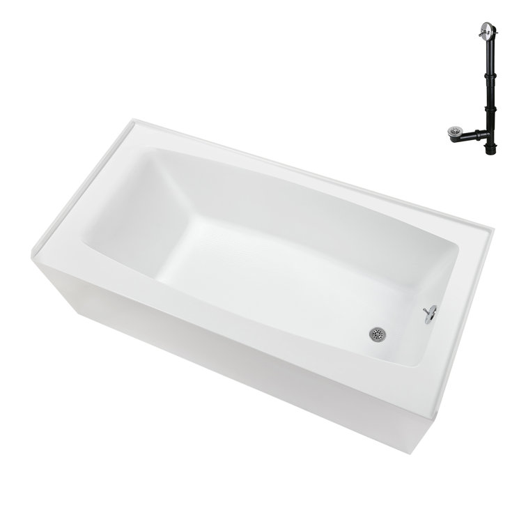 Glossy White Acrylic Right-Hand Drain Alcove Bathtub with Polished Chrome External Drain