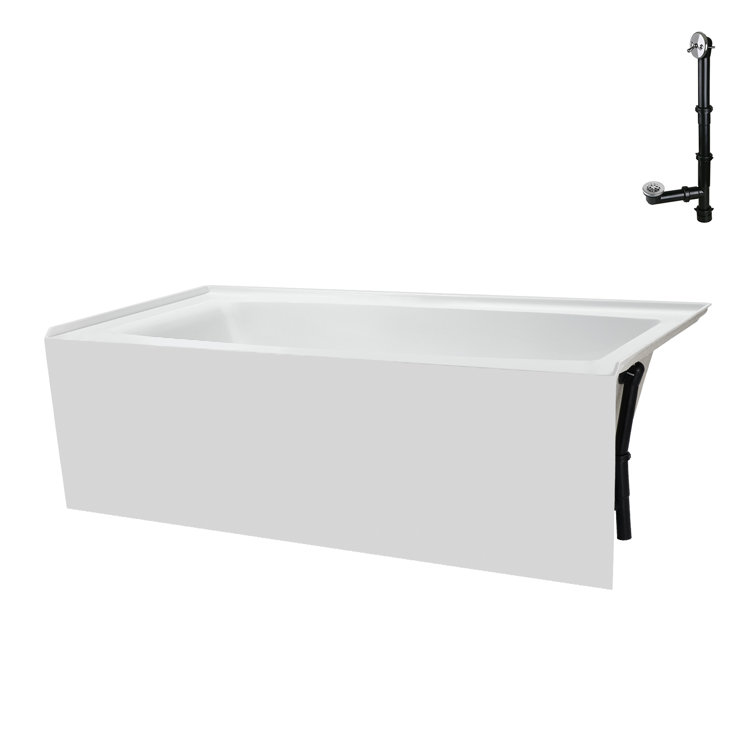 Glossy White Acrylic Right-Hand Drain Alcove Bathtub with Polished Chrome External Drain