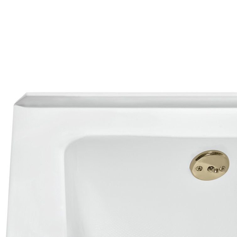 Glossy White Acrylic Alcove Bathtub with Polished Brass Drain