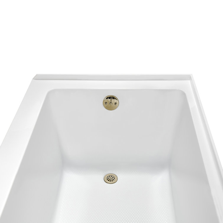 Glossy White Acrylic Alcove Bathtub with Polished Brass Drain