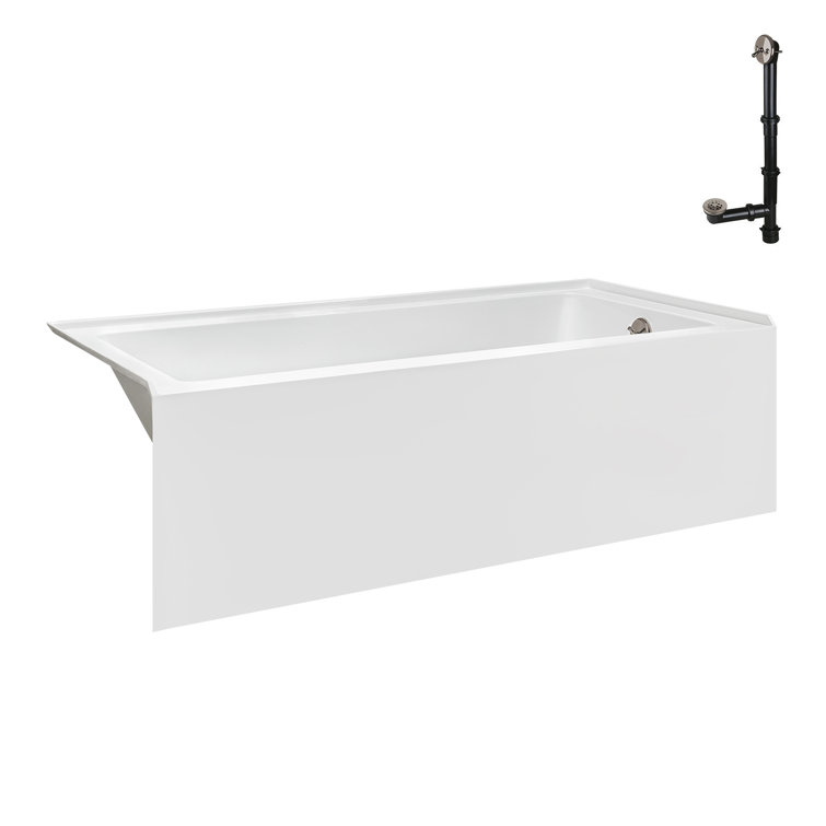 Glossy White Acrylic Right-Hand Drain Alcove Bathtub with Brushed Nickel External Drain