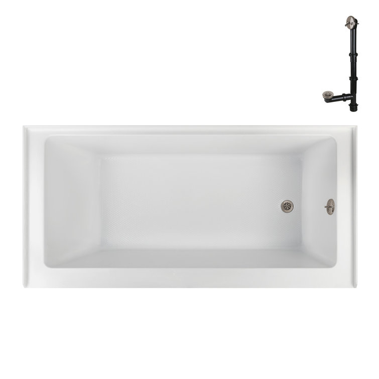 Glossy White Acrylic Right-Hand Drain Alcove Bathtub with Brushed Nickel External Drain