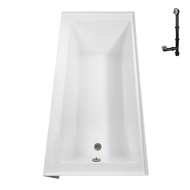 Glossy White Acrylic Right-Hand Drain Alcove Bathtub with Brushed Nickel External Drain