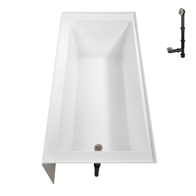 Glossy White Acrylic Right-Hand Drain Alcove Bathtub with Brushed Nickel External Drain