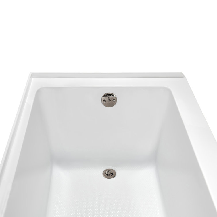 Glossy White Acrylic Right-Hand Drain Alcove Bathtub with Brushed Nickel External Drain