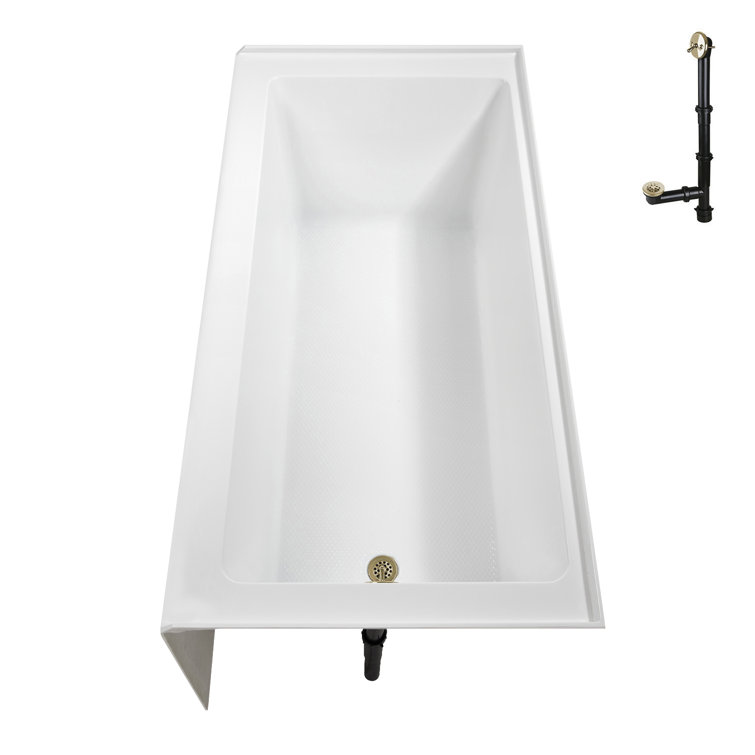 60-Inch Glossy White Acrylic Alcove Bathtub with Polished Brass Drain