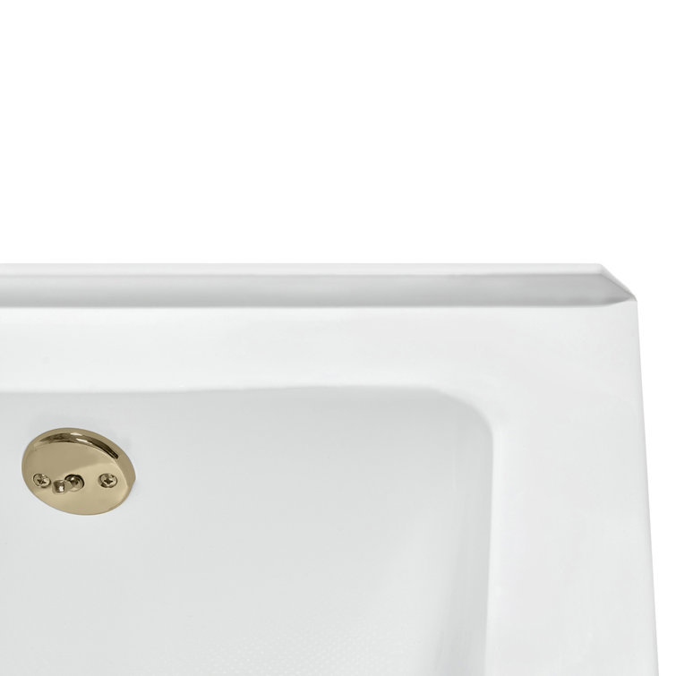60-Inch Glossy White Acrylic Alcove Bathtub with Polished Brass Drain