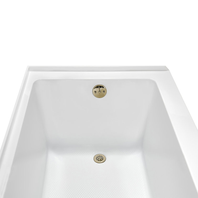 60-Inch Glossy White Acrylic Alcove Bathtub with Polished Brass Drain