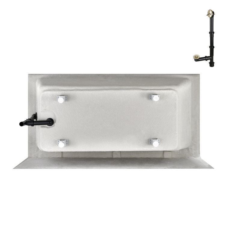 60-Inch Glossy White Acrylic Alcove Bathtub with Polished Brass Drain