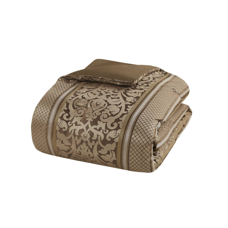 Full Brown Jacquard Microfiber Comforter Set with Throw Pillows