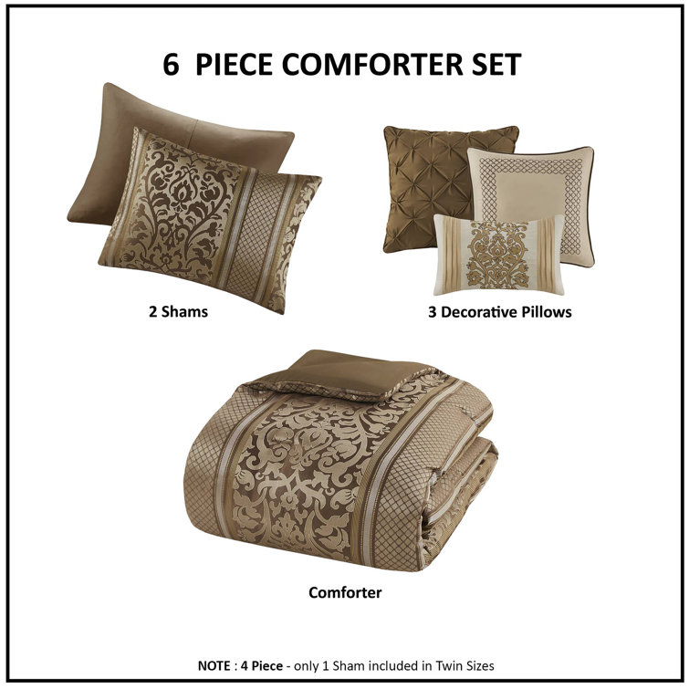 Full Brown Jacquard Microfiber Comforter Set with Throw Pillows