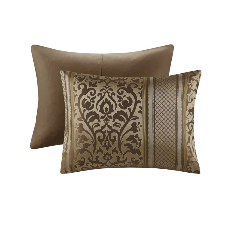 Full Brown Jacquard Microfiber Comforter Set with Throw Pillows