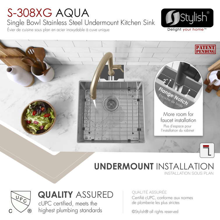 Stylish 19" Stainless Steel Undermount Single Bowl Kitchen Sink