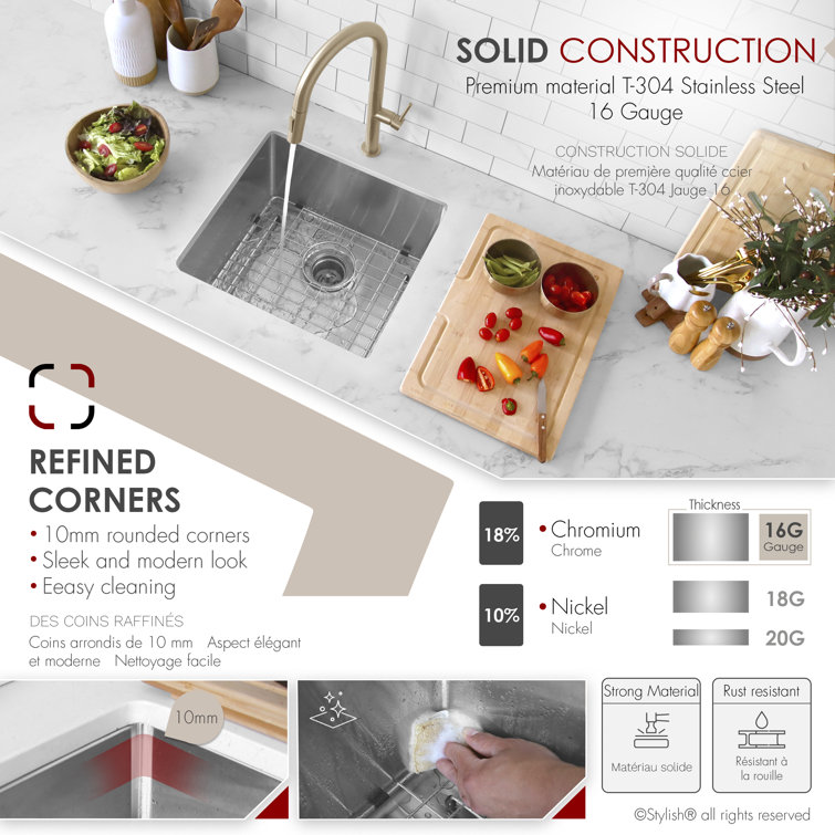 Stylish 19" Stainless Steel Undermount Single Bowl Kitchen Sink
