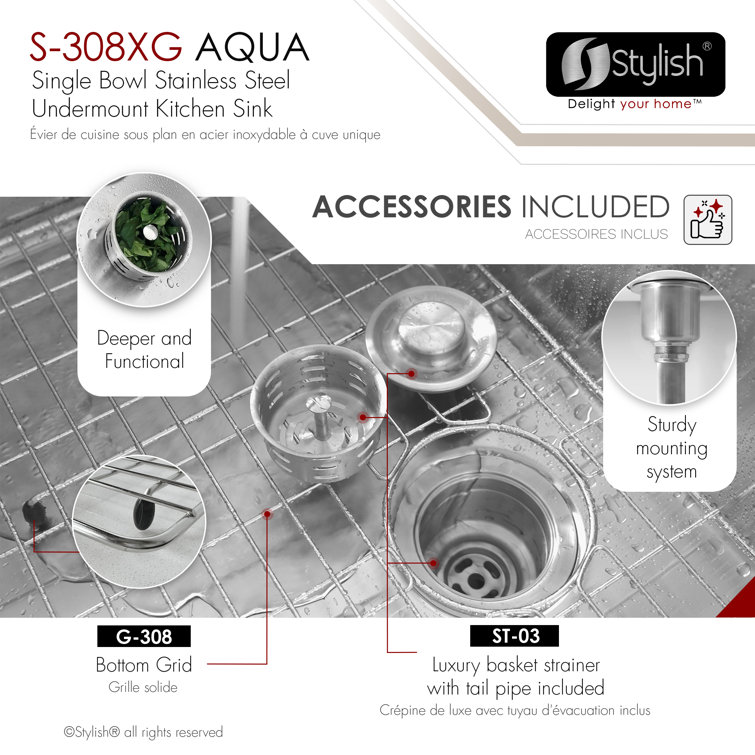Stylish 19" Stainless Steel Undermount Single Bowl Kitchen Sink