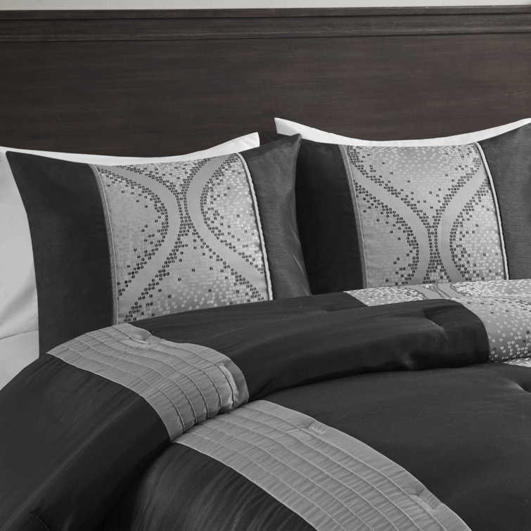 King Black and Silver Microfiber Jacquard Comforter Set