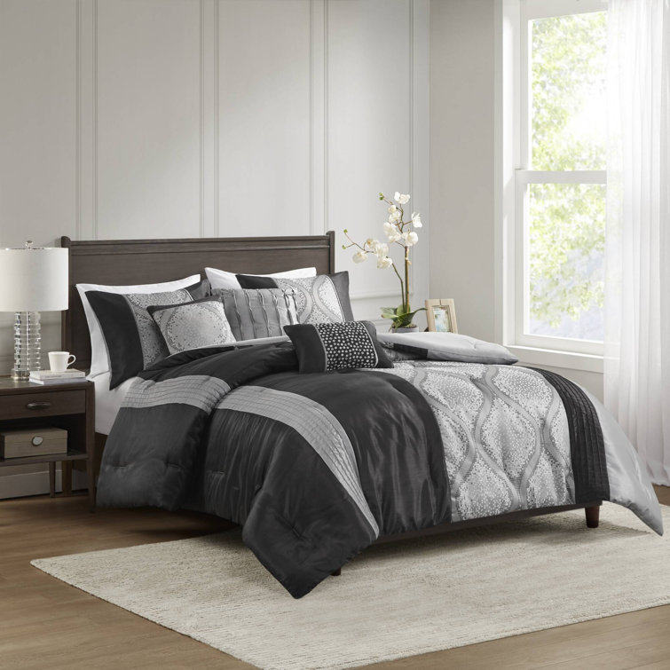 King Black and Silver Microfiber Jacquard Comforter Set