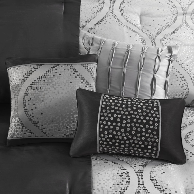 King Black and Silver Microfiber Jacquard Comforter Set