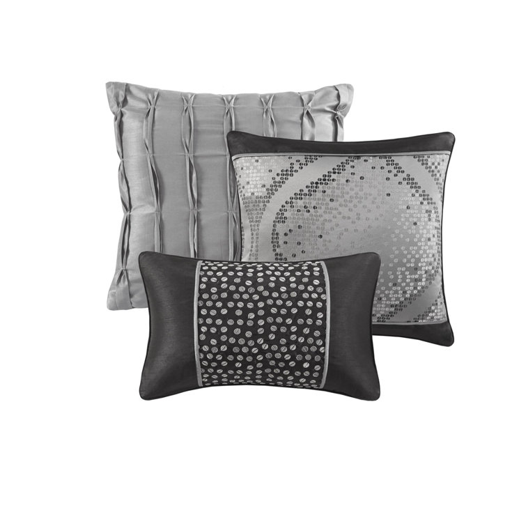 King Black and Silver Microfiber Jacquard Comforter Set